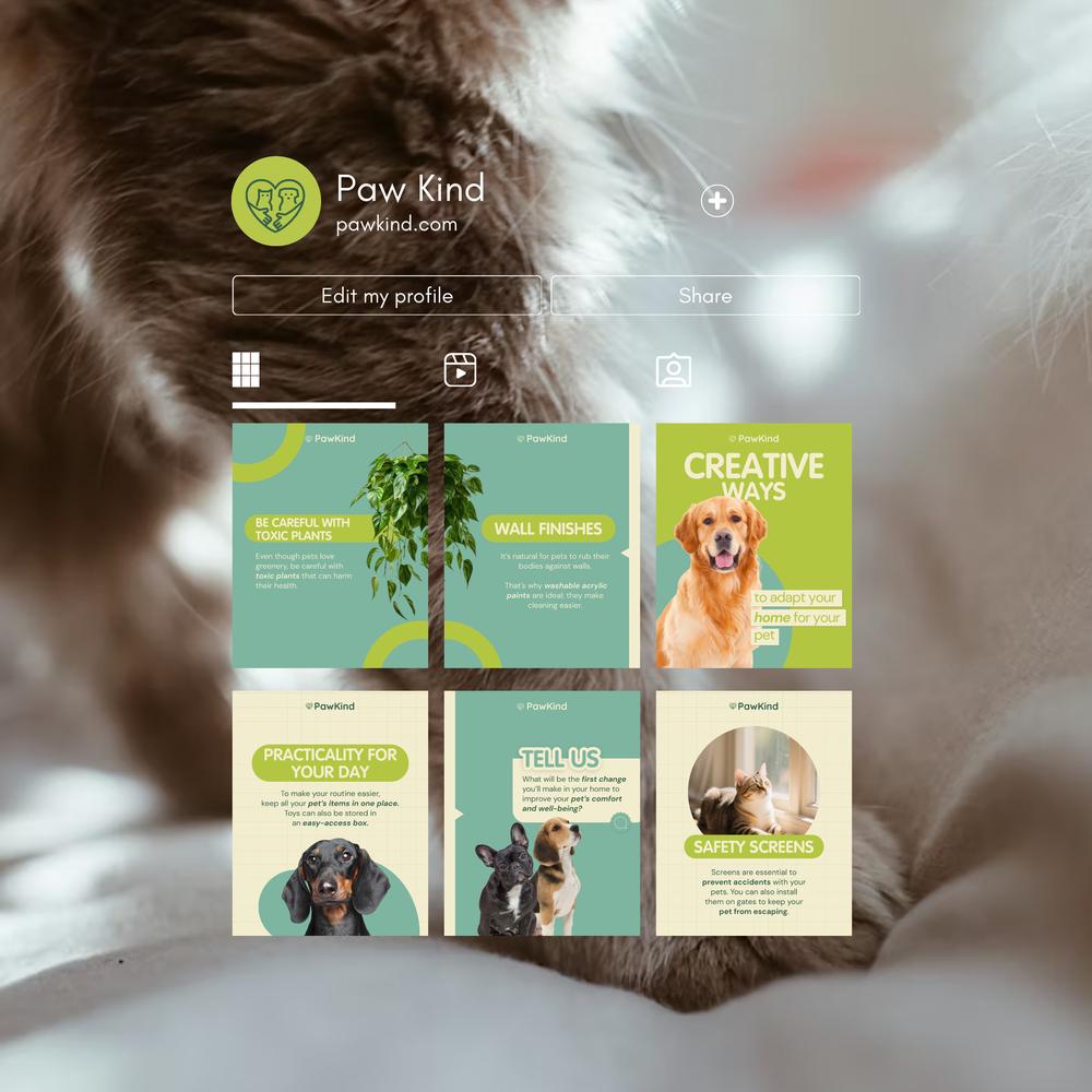 Close-up view of a social media profile interface showing the logo, bio, and highlight reel icons for a veterinary brand.